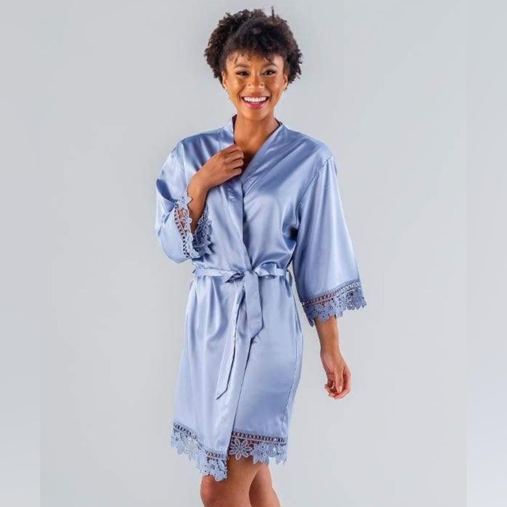 2/3 available NEW in packaging Satin/ Lace bridesmaids/bridal robe in dusty blue
